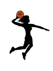 basketball springen dunking dunk frau weiblich mädchen cool logo treffer tor im netz korb werfen spielen verein spaß sport stange club team crew spiel fan trikot clipart design © Style-o-Mat-Design