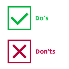 Do's and Don'ts icon Isolated on white background. Checklist symbol element. Tick and Cross. Vector Illustration