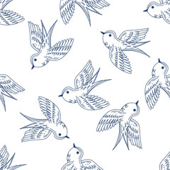 Background with hand drawn swallows
