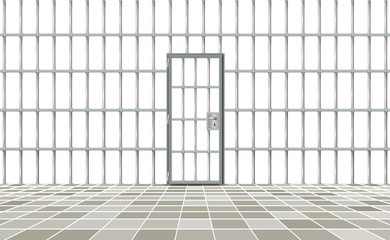 Realistic background prison iron interior. Gray door jail cells bars modern. Banner vector detailed illustration metal lattice. Detention centre metallic. Isolated way, freedom concept grid, jail