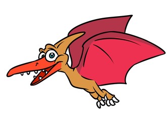Predatory pterodactyl dinosaur cartoon illustration isolated image