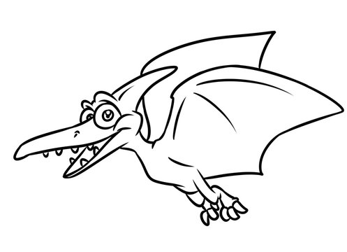 Predatory pterodactyl dinosaur cartoon illustration isolated image coloring page