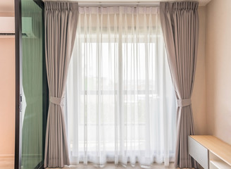 Beautiful curtains with ring-top rail, Curtain interior decoration in living room