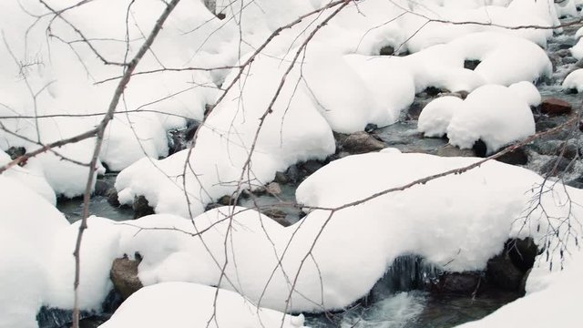 Winter Wonderland Spring Water Flowing in Powder Pillows