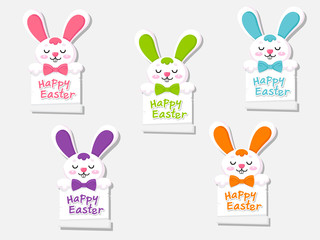 Happy Easter set greeting card with cute cartoon bunny. Vector illustration decorative element on Easter Day