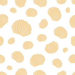 Vector Seamless of Seashells Isolated on White Background. Summer Pattern of Vacations or Holidays. Illustration of Shells. Pattern Usable for Print, Packaging, Wrapping, Covering, Textile or Fabric