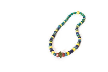 Antique bead necklace on a white background