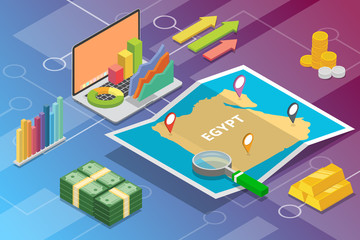 Naklejka premium egipt izometryczny kraj wzrostu gospodarczego z mapą i stanem finansów - ilustracji wektorowych
