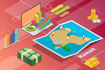 state of kuwait isometric business economy growth country with map and finance condition - vector illustration