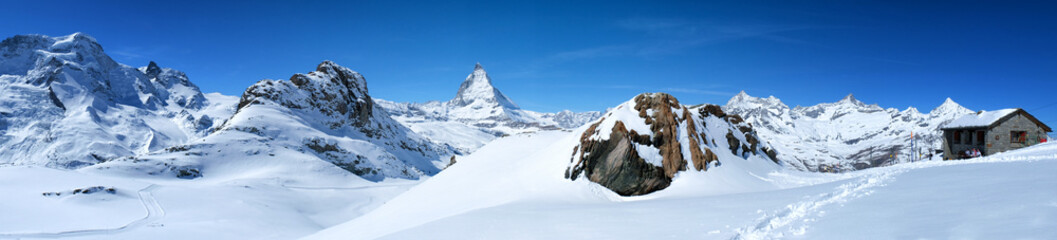 Beautiful panoramic view of the Matterhorn Mountain in winter, Zermatt, Switzerland.