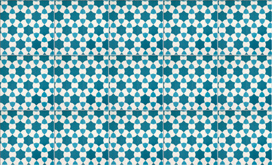 Blue vintage ceramic tiles wall decoration.Turkish ceramic tiles wall background