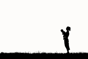 Silhouette woman and her child