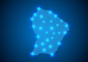 Abstract blue background with map, internet line, connected points. map with dot nodes. Global network connection concept. Wire frame 3D mesh polygonal network line. vector.