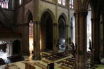 Obraz premium View from above on the interior of a large neo gothic catolic church in Quito Ecuador