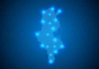 Abstract blue background with map, internet line, connected points. map with dot nodes. Global network connection concept. Wire frame 3D mesh polygonal network line. vector.