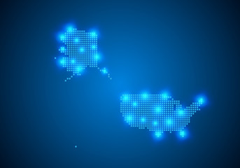 Obraz premium Abstract blue background with map, internet line, connected points. map with dot nodes. Global network connection concept. Wire frame 3D mesh polygonal network line. vector.