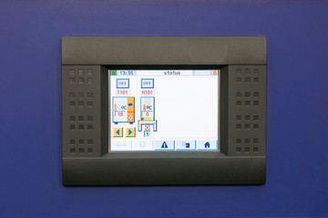 Close up industrial touch screen monitor or display for machine operate of industrial in work shop