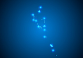 Abstract blue background with map, internet line, connected points. map with dot nodes. Global network connection concept. Wire frame 3D mesh polygonal network line. vector.