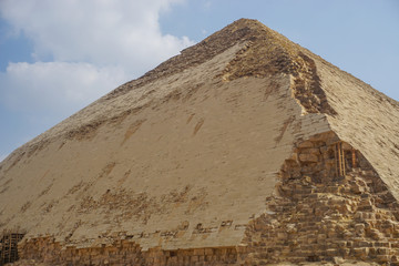 Fototapeta na wymiar Dahshur, Egypt: A closeup view of the Bent Pyramid, built under the Old Kingdom Pharaoh Sneferu (c. 2600 BC).