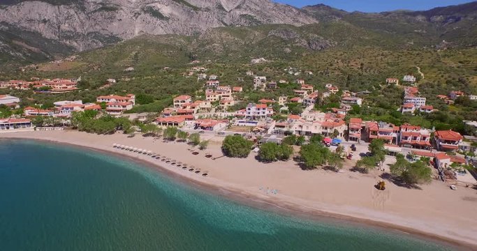 Aerial: A small touristic town on Samos, Greece.