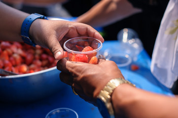 feeding the poor to help each other in society : concept of donation