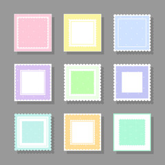 Collection of square cute frames. It are filled with a pattern in polka dots and also decorated with frills. Suitable for girls and children