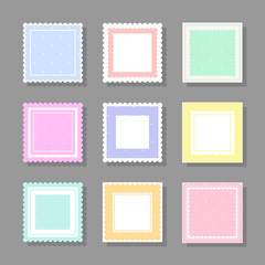 Collection of square cute frames. It are filled with a pattern in polka dots and also decorated with frills. Suitable for girls and children