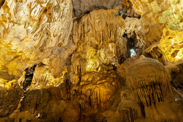 Dong Thien Cung cave on Dau Go Island this is one of the most beautiful caves in Halong Bay, Vietnam.