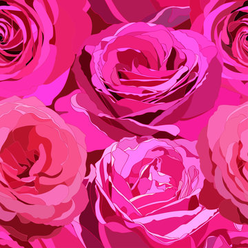 seamless pattern of large flowers of pink roses