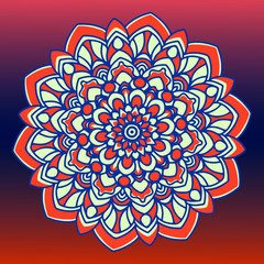Abstract mandala art ornament. in the Arabic Mandala Art style. Mandala with rotating abstract floral motifs. With Red and orange colours combination