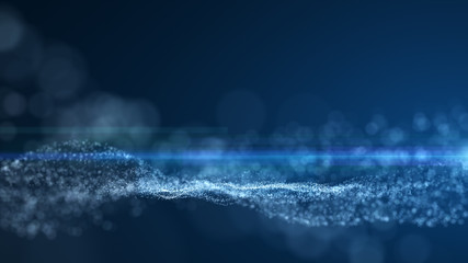 blue background, digital signature with wave particles, sparkle, veil and space with depth of...