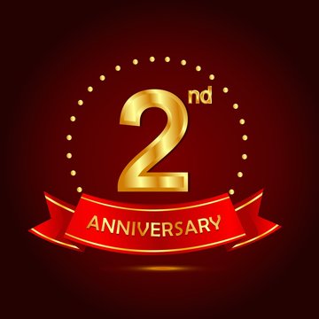 1st anniversary design logotype golden color with ring and gold ribbon for anniversary celebration