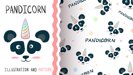 Cute panda, unicorn - seamless pattern. © HandDraw