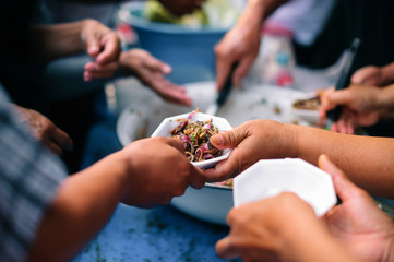 Food donation to relieve hunger. The concept of poverty
