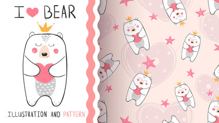 Little bear princess -seamless pattern