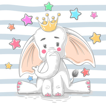 Cute princess elephant - cartoon characters.