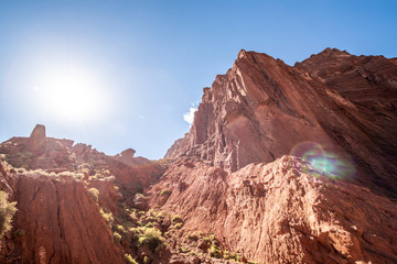 Tianshan Mysterious Grand Canyon entrance Xinjiang Uygur Zizhiqu China ，Sandstone formations in Utah USA  