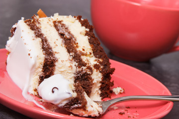 Creamy cake for different occasions and cup of coffee, delicious festive dessert concept