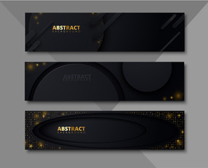 Set of black abstract banners with golden sequins.