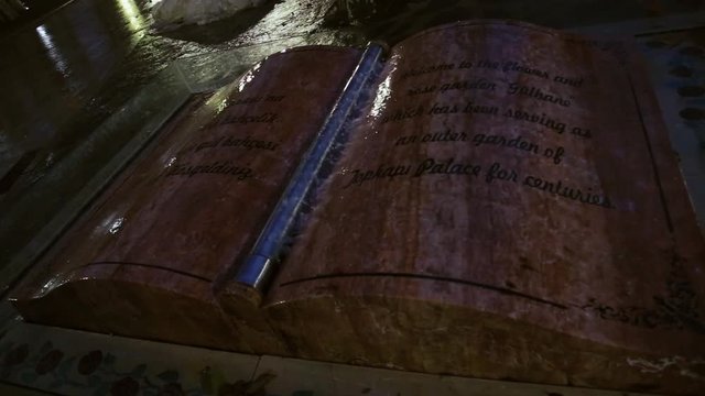 Close up view of extremely beautiful fountain in the form of a book in Istanbul. Symbol, depicting knowledge, architecture. Exploring the world, tourist attraction