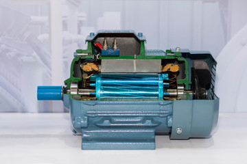cross section present inside of industrial electric motor at factory storage