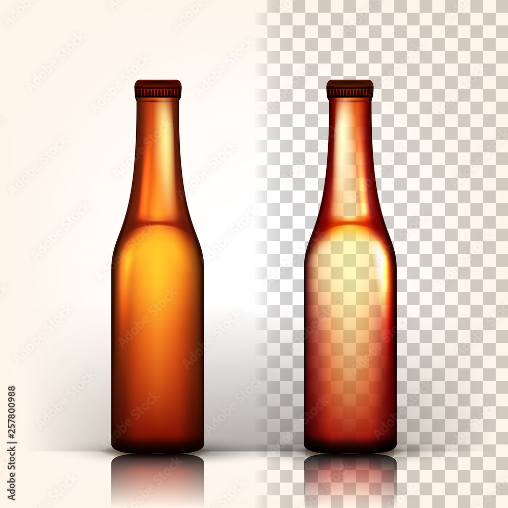 Sticker beer bottle vector. oktoberfest brew. alcoholic sign. brown. 3d transparent isolated realistic illus