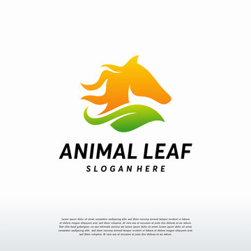 Animal leaf logo template, Horse Leaf logo symbol