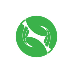 two helping hand circle geometric team work symbol vector