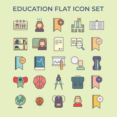 Education icon set, Icon with flat