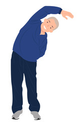 Cartoon people character design senior old man exercising stretching to one side