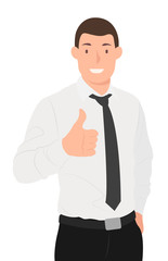 Cartoon people character design handsome business showing thumbs up OK sign