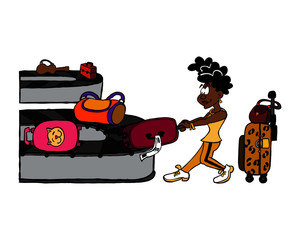 Young black woman receiving luggage at the airport