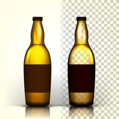 Beer Bottle Vector. Alcohol Label. Bar Flyer Element. Vintage Beverage. Yellow. 3D Transparent Isolated Realistic Illustration