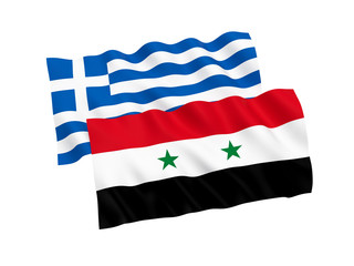 Flags of Greece and Syria on a white background